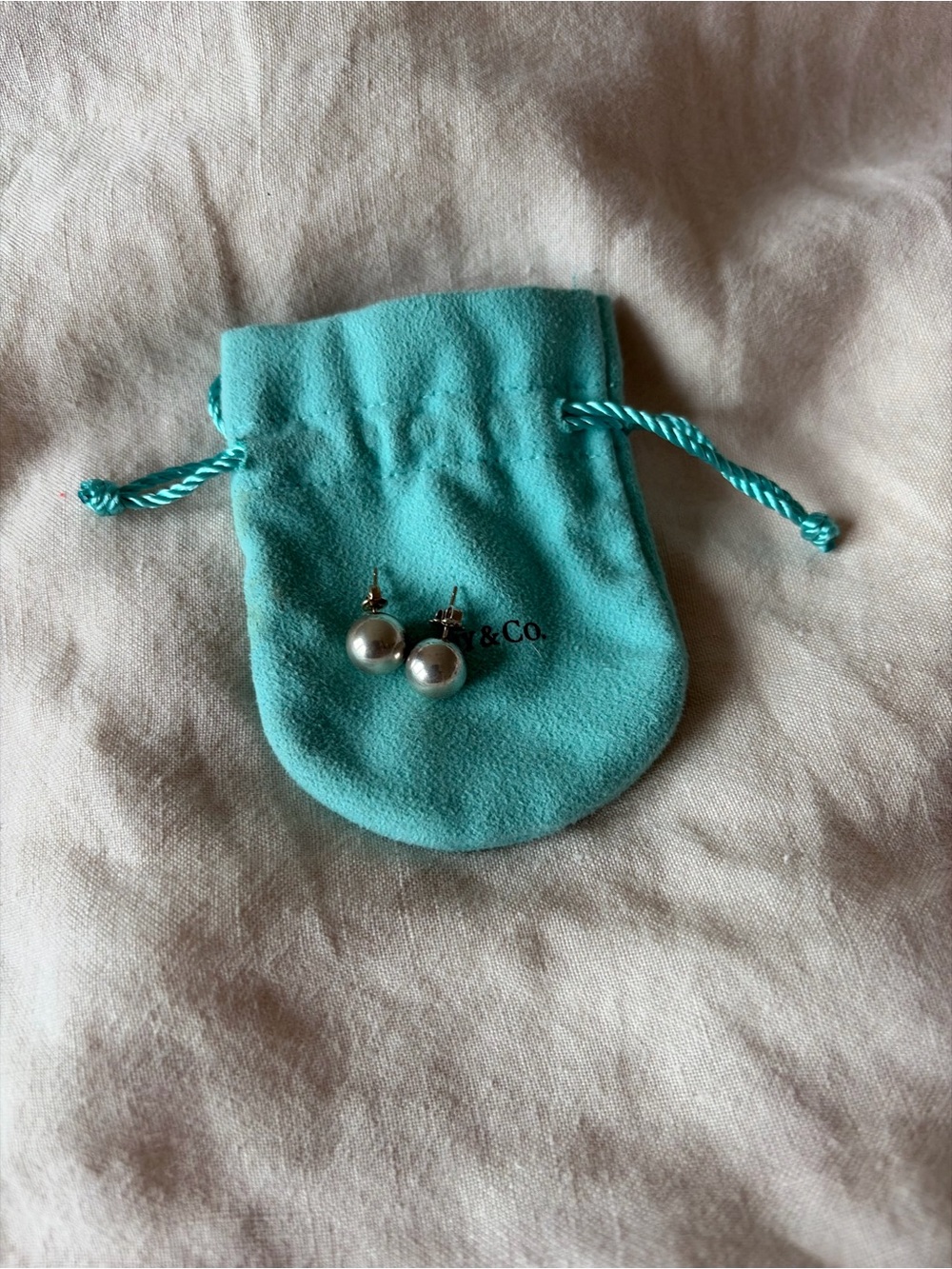 Tiffany & Co. Silver ball Earrings with Signature Blue Pouch